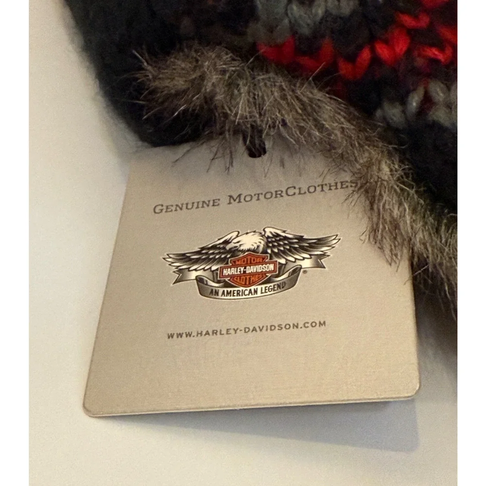 🏍️ Harley-Davidson Aviator Fur Trapper Hat Pom Pom Ear Flap Black Small NWT
